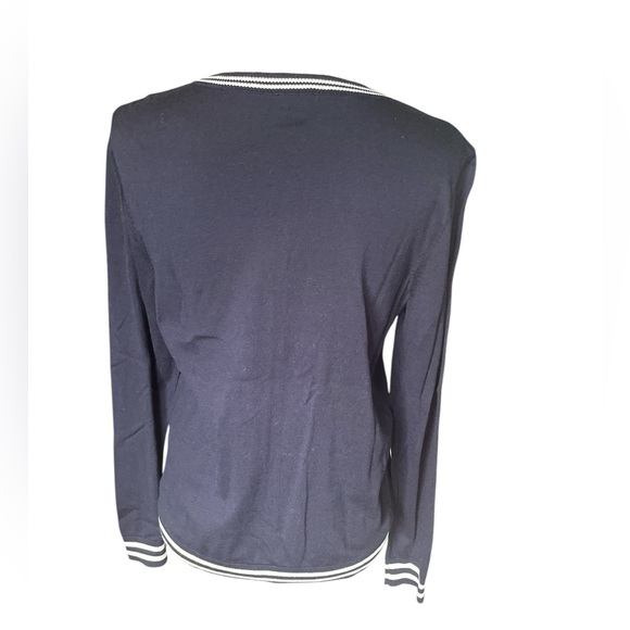 Talbots Charming Cardigan Embroidered Anchors, Navy & White, Size Medium, - Picture 2 of 5